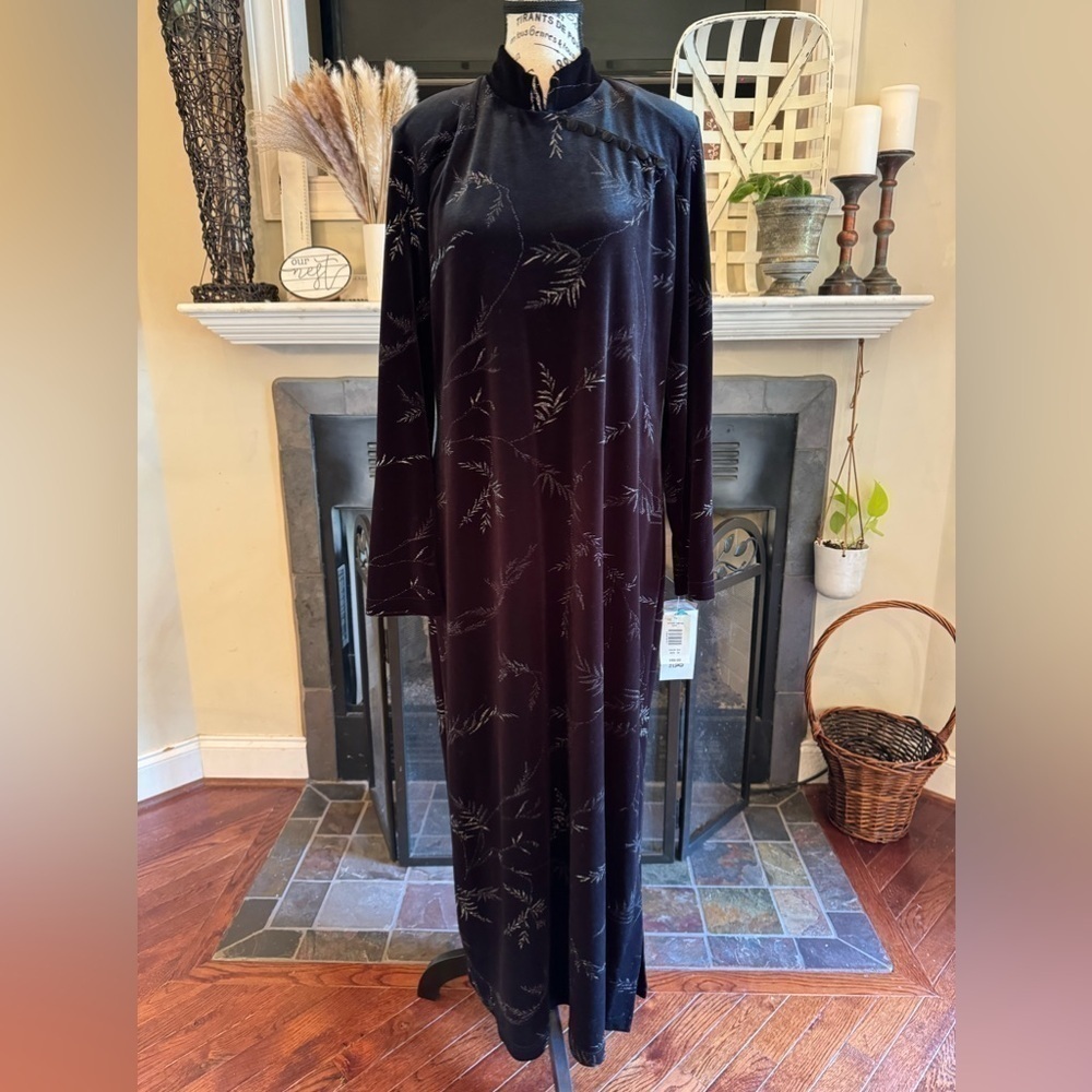 Velvet Asian Black Dress Vintage KC Spencer New York New w/ Tags Size 16 Velour